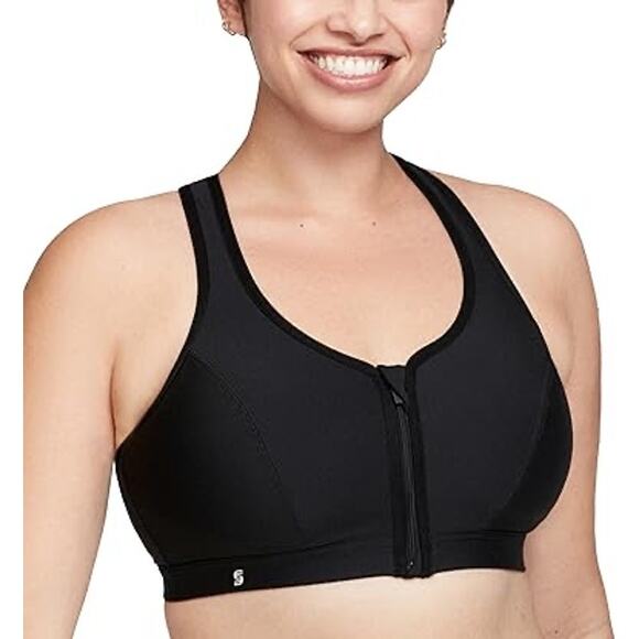 Glamorise NWOT  Women's Front-Closure Zip Up Sports Bra Size 38DD Black Wirefree - Picture 1 of 6